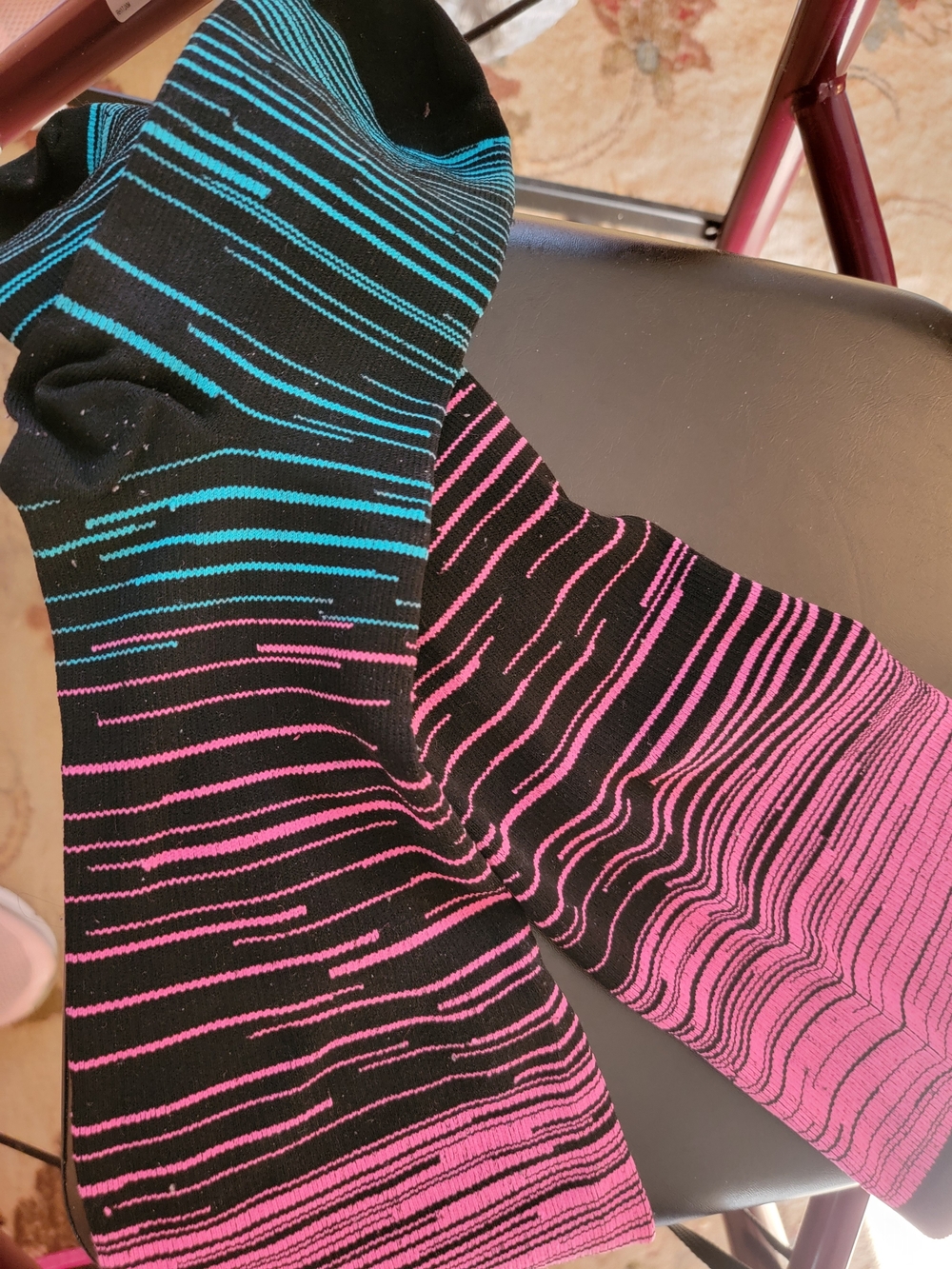 Black Crew Socks with Pink and Blue Stripes - Womens Compression Socks
